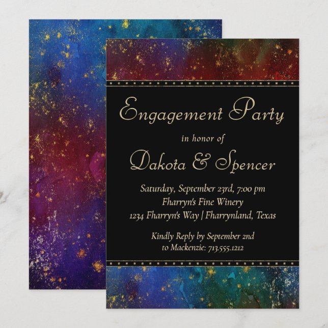 Invitation Moody Ombre | Dark Jewel Tone Engagement Party (Devant / Derrière)