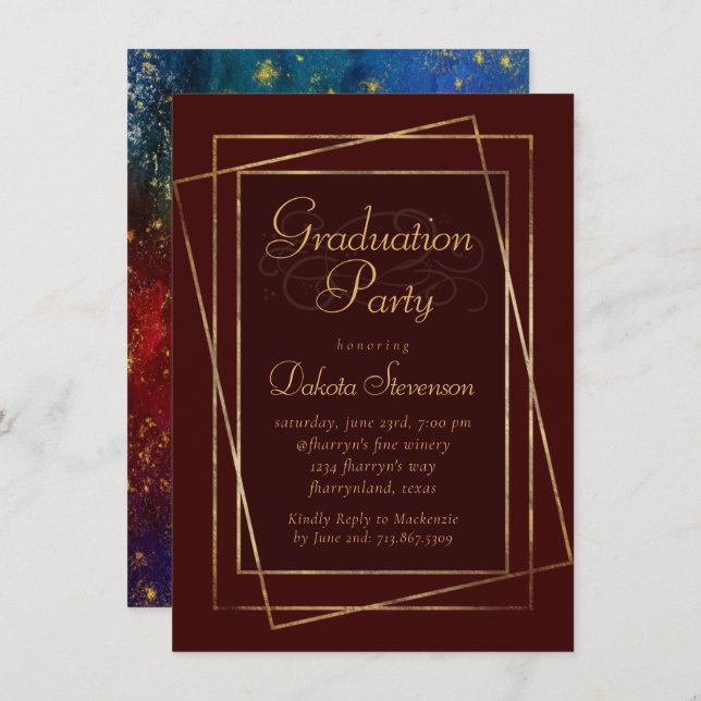 Invitation Moody Ombre | Deep Jewel Tone Red Graduation Party (Devant / Derrière)