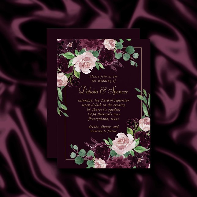 Invitation Moody Passion | Bouquet Dramatique de Rose de vin  (Créateur téléchargé)