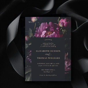 Invitation Moody Pink Peony Moderne Vintage Mariage élégant