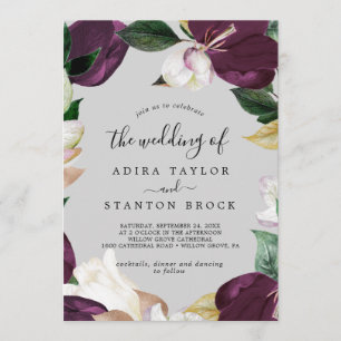 Invitation Moody Purple Blooms Grey Le Mariage De