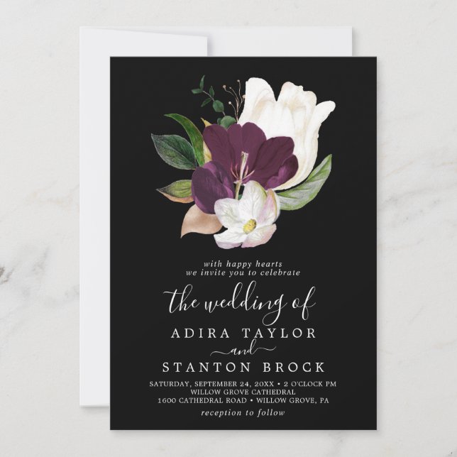 Invitation Moody Purple Blooms | Noir Le Mariage De (Devant)