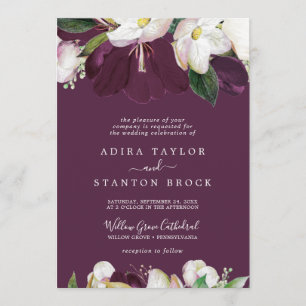 Invitation Moody Purple Blooms   Plum Mariage officiel