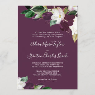 Invitation Moody Purple Blooms   Plum Mariage traditionnel