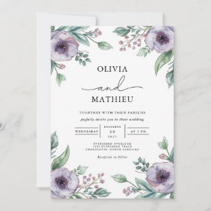 Invitation Moody Purple Floral Mariage