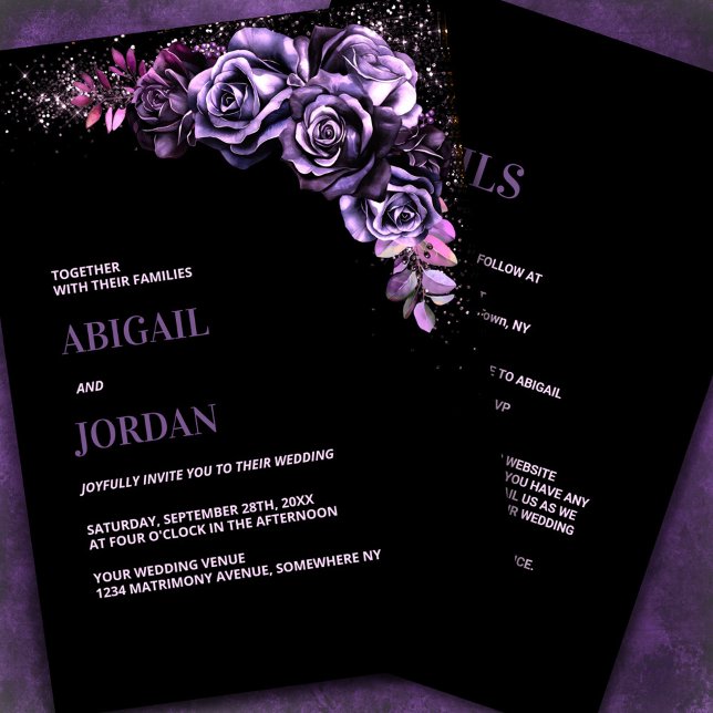 Invitation Moody Purple Floral tout en un seul Mariage (Créateur téléchargé)