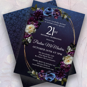 Invitation Moody Purple Flowers 21e fête d'anniversaire