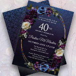 Invitation Moody Purple Flowers 40e fête d'anniversaire<br><div class="desc">Des roses et des fleurs sauvages chics et mauves, sophistiqués et mauves, créent un design floral chic. Des côtelettes de blanc et de bleu ajoutent un intérêt visuel et une profondeur. Les baies et les fruits ajoutent au design sulfureux. Ensemble, elles décorent un cadre en or ovale à plusieurs brins...</div>
