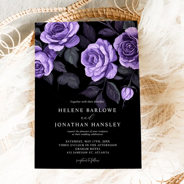 Invitation Moody Purple Rose Floral Dark Gothique Mariage (Moody Purple Roses Floral Dark Gothic Wedding Invitation)