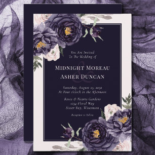 Invitation Moody Purple Rose Floral Mariage