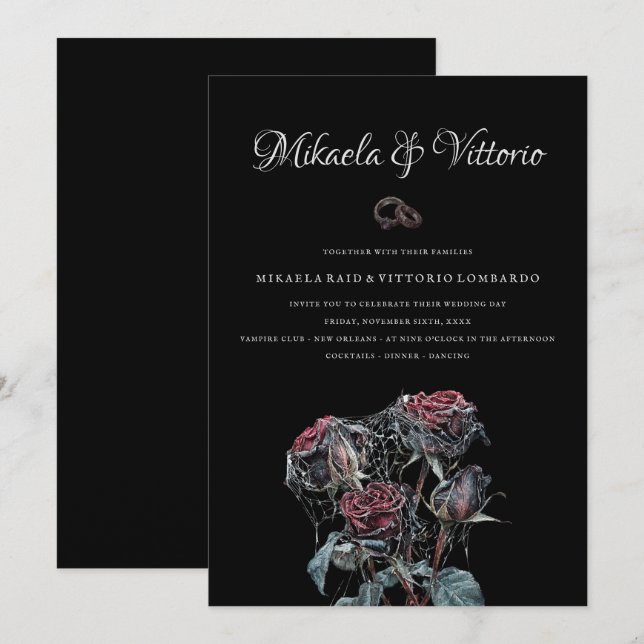 Invitation Moody Red Roses With Cobwebs Gothic Wedding (Devant / Derrière)