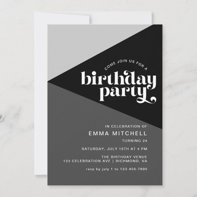 Invitation Moody Retro Cool Noir & Blanc Monochrome Anniversa (Devant)