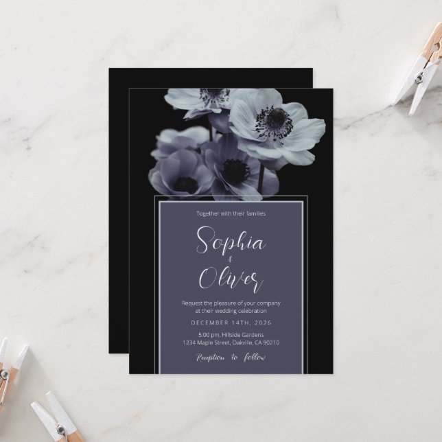 Invitation Moody Romantic Dark Floral Mariage gothique (Devant/Arrière en situation)