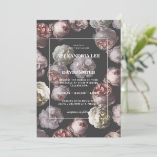 Invitation Moody romantique Delicate noir foncé Mariage flora