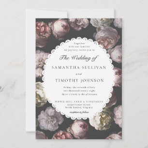 Invitation Moody romantique Delicate noir foncé Mariage flora