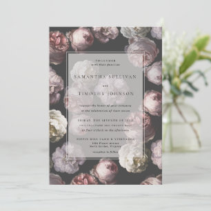 Invitation Moody romantique Delicate noir foncé Mariage flora