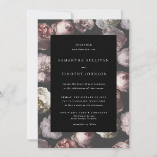 Invitation Moody romantique Delicate noir foncé Mariage flora