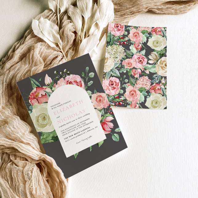 Invitation Moody Rose | Fleurs de mariage romantiques de prin (Créateur téléchargé)
