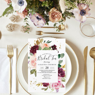 Invitation Moody & Rustic Bourgogne aquarelle Cadre Floral