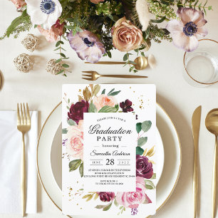 Invitation Moody & Rustic Bourgogne aquarelle Cadre Floral