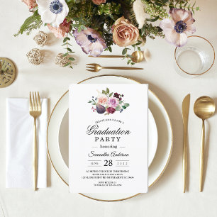 Invitation Moody & Rustic Bourgogne Watercolor Flowers & Berr
