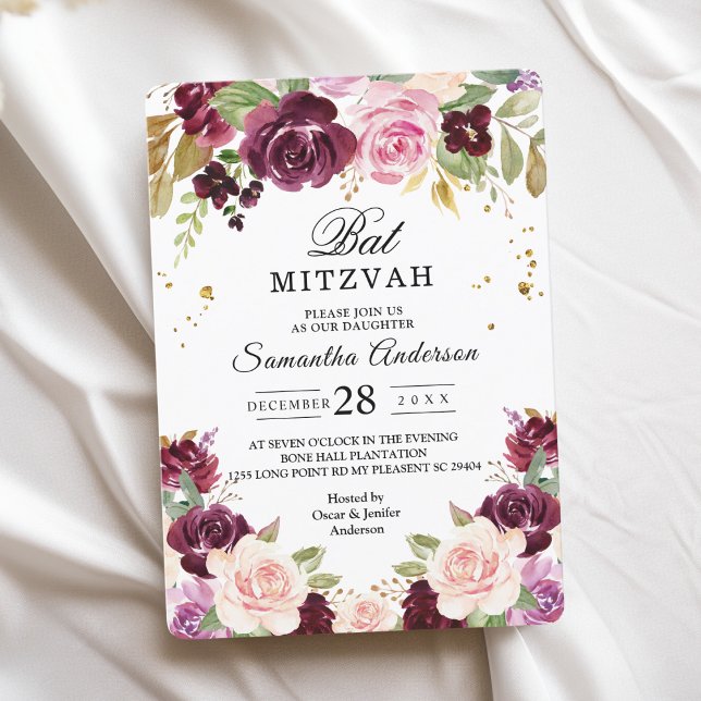 Invitation Moody & Rustic Burgundy Watercolor Fleurs & Leaf (Créateur téléchargé)