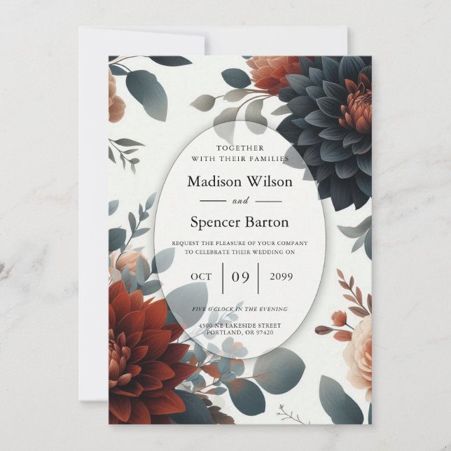 Invitation Moody Rustic Fall Florals Wedding (Devant)