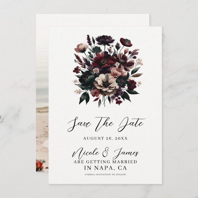 Invitation Moody Rustic Garden Florals Bohemian Enregistrer l (Devant / Derrière)