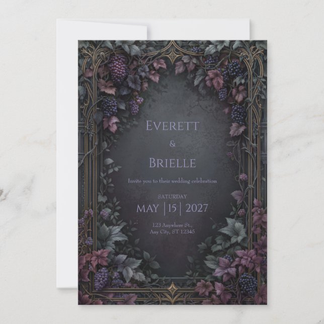 Invitation Moody Vineyard Gothic Gold Filigree Frame Wedding (Devant)
