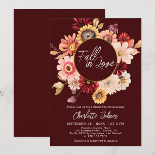 Invitation Moody Wreath Fall In Love Burgundy Fête des mariée