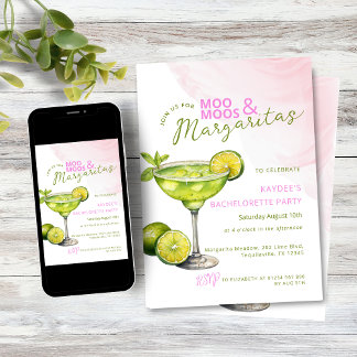 Invitation MooMoos & Margaritas Pink Bachelorette Party