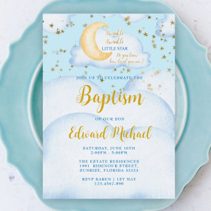 Invitation Moon and Stars Baby Boy Baptism 