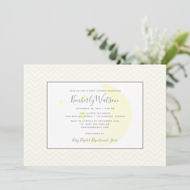 Invitation Moon et Stars Chevron Baby shower | jaune (Debout devant)