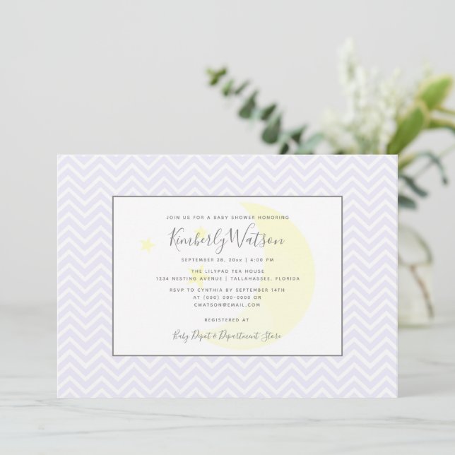 Invitation Moon et Stars Chevron Baby shower | Lavande (Debout devant)