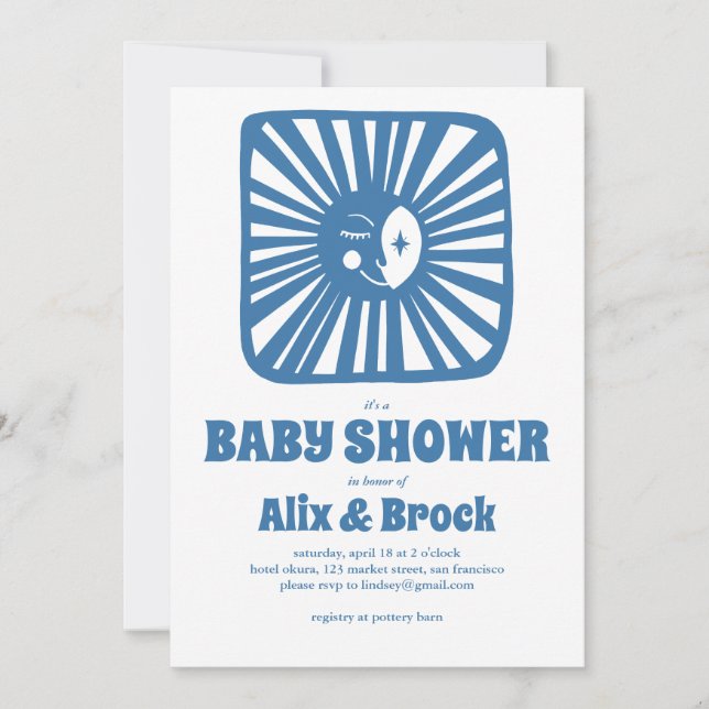 Invitation Moon Glow Boho Moderne mignon Baby shower QR perso (Devant)