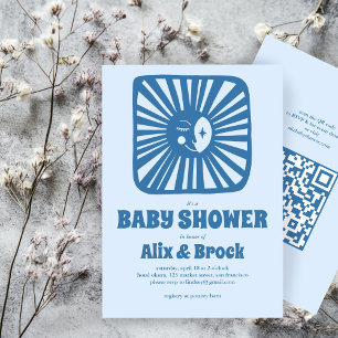 Invitation Moon Glow Boho Moderne mignon Baby shower QR perso