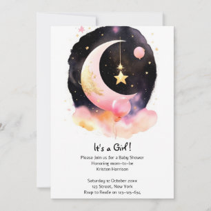Invitation Moon Stars Aquarelle céleste Baby shower fille