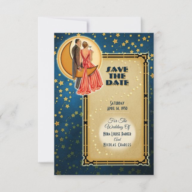 Invitation Moonlight Romance Wedding Save The Date - Brunette (Devant)