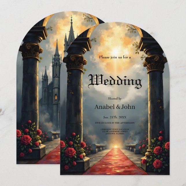 Invitation Moonlit Aisle of Eternal Vows –Gothic Wedding Gate (Devant / Derrière)