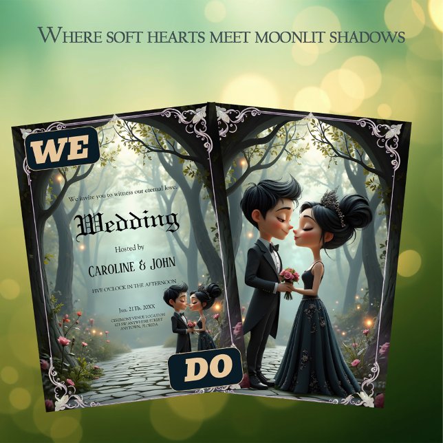 Invitation Moonlit Vows – A Cute Gothic Wedding Moment.  (Créateur téléchargé)