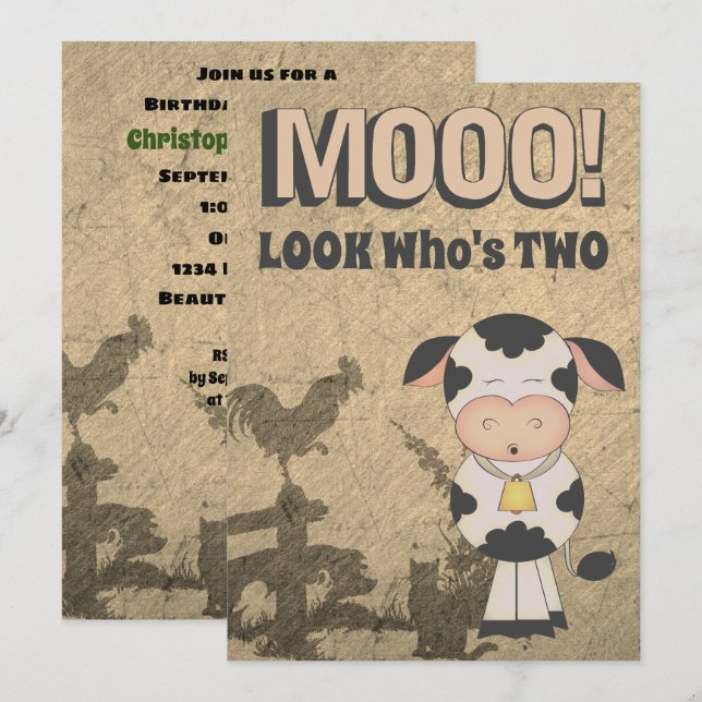 Invitation MOOO ! Regardez qui est deux fermes de vache Vinta (Devant / Derrière)