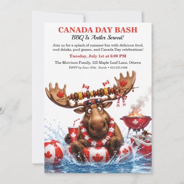 Invitation Moose canadien drôle Fête du Canada BBQ Party de p (Devant)