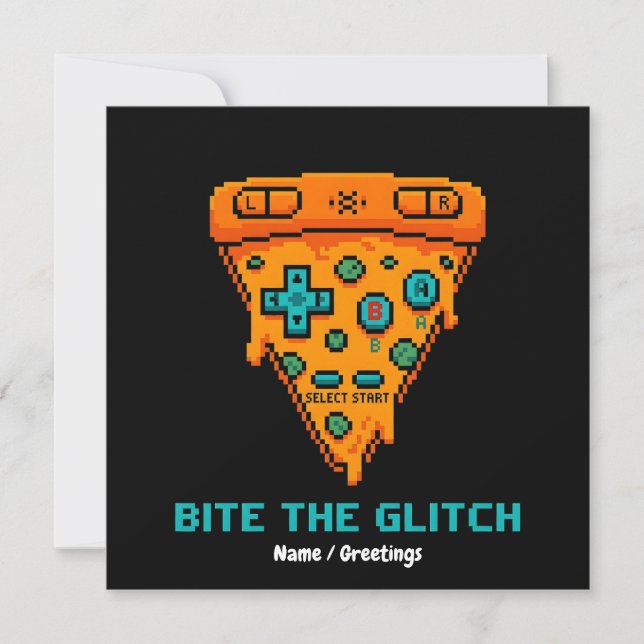 Invitation Mords le Bug Retro 8-Bit Pixel Pizza Joueur (Devant)
