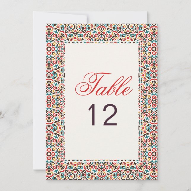 Invitation Moroccan Lattice Geo Mandala Wedding Table Number (Devant)