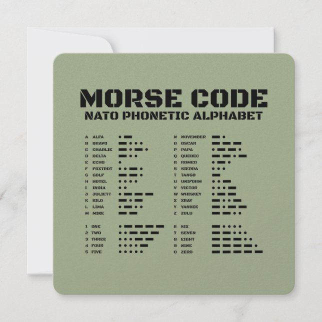 Invitation Morse Code NATO Tactical Signal Reference Card A Z (Devant)