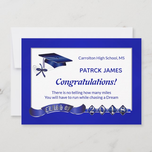 Invitation Morta &, diplôme, Royal blue Graduation Party (Devant)