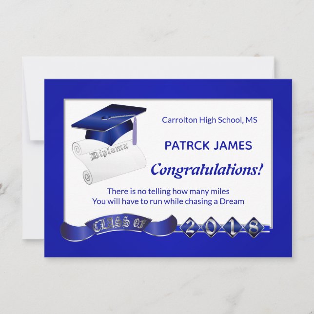 Invitation Morta &, diplôme, Royal blue Graduation Party (Devant)