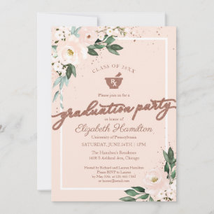 Invitation Mortar Pestle Pharmacy Grad Party Pink Floral