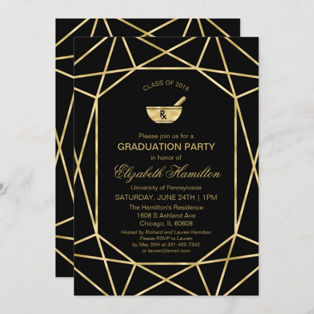 Invitation Mortier et pilon École de pharmacie Grad Party Gol (Devant / Derrière)