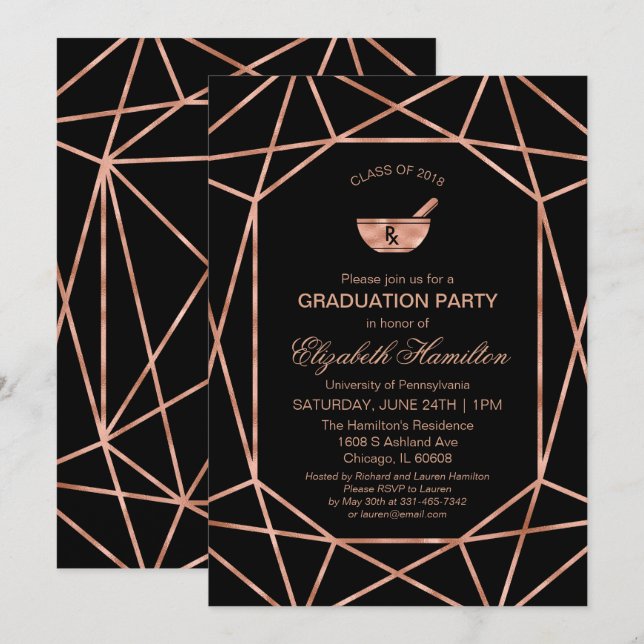 Invitation Mortier et pilon en cuivre Diplômé de l'école de p (Devant / Derrière)